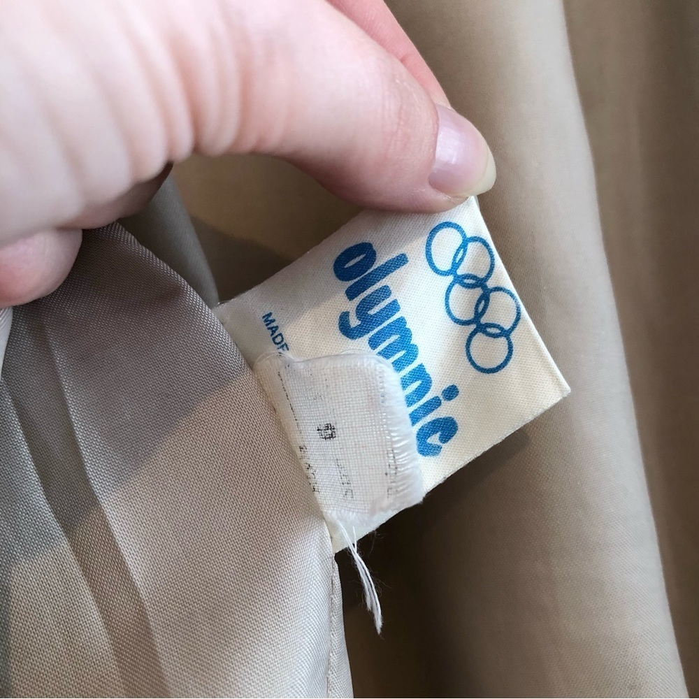 Vintage Olympic Faux Suede Bomber Jacket Tan Cream Size 6 - Picture 11 of 13